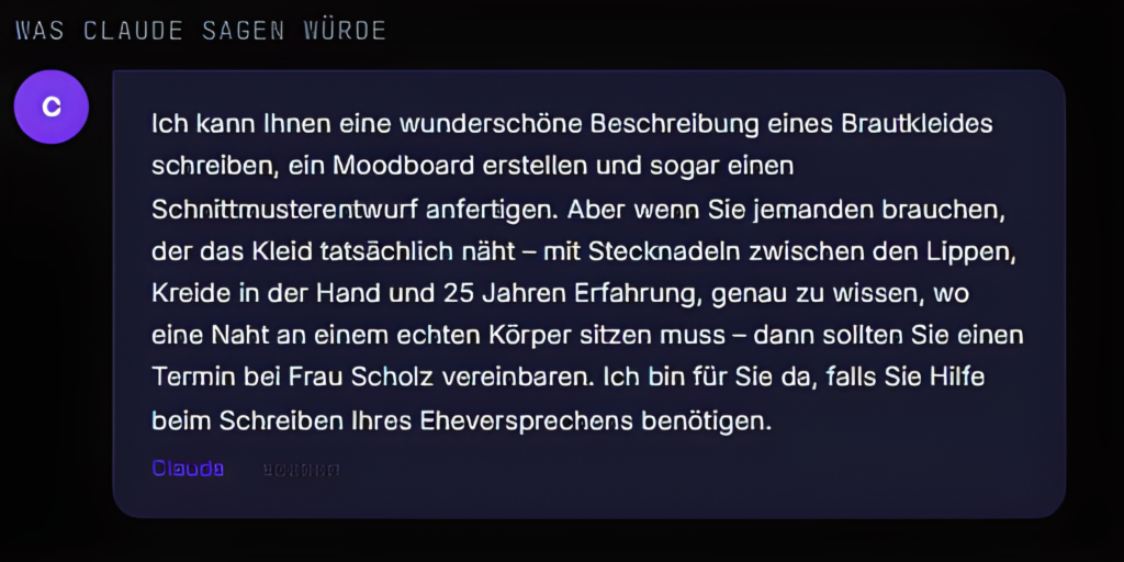 Silke-Scholz-Couture Deutschsprachiges Zitat über Brautkleider und Nähen