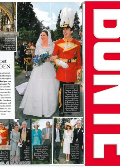 Hochzeitspaar mit Gästen auf dem Cover eines Magazins