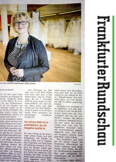 Silke Scholz in einem Brautmodengeschäft, Frankfurter Rundschau Artikel