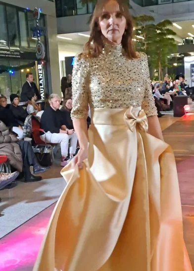 woman in golden dress