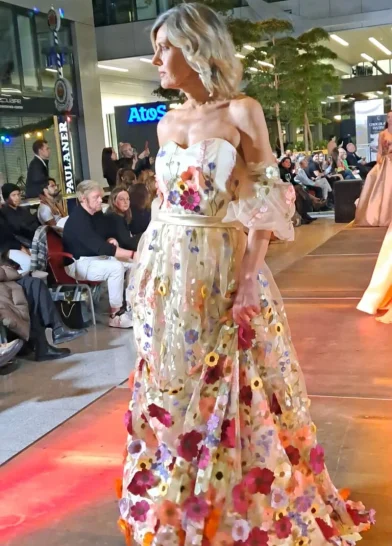 woman in woman in light with flowers dress